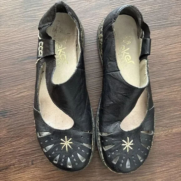 Rieker Anti Stress Black Leather Mary Jane Flat Slip On Retro Y2K Comfort Sz 37 - Picture 1 of 5
